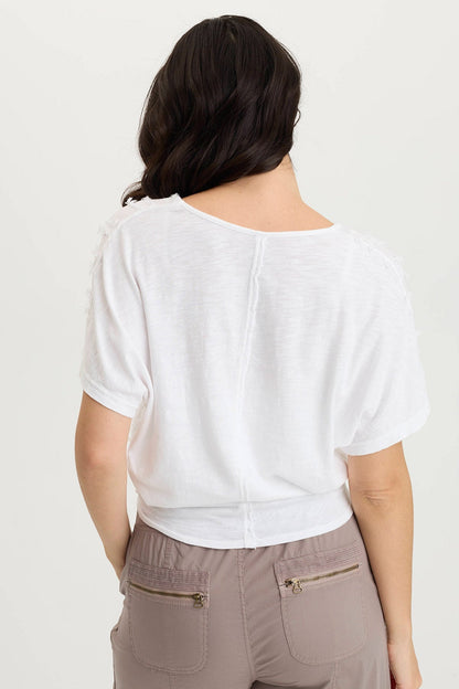Curine Tie-Up Stripe Stretch V-Neck Top White - XCVI