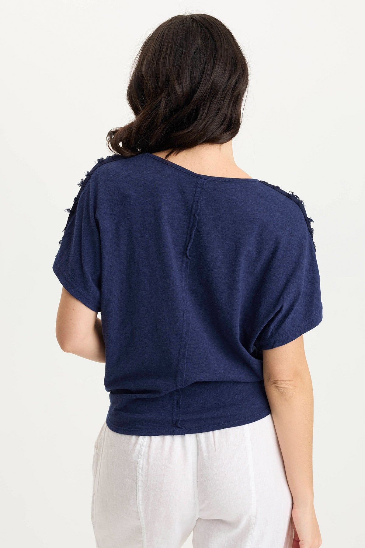 Curine Tie-Up Stripe Stretch V-Neck Top Adrift Pigment - XCVI