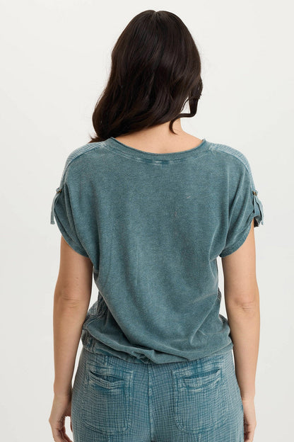 Bower Relaxed Gauze + Jersey Bubble Hem V-Neck Tee Distress Wash Tideworn - XCVI