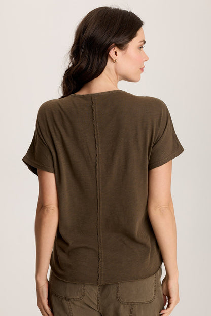 Werner Twill Ruched Cord Relaxed V-Neck Tee Westgate Pigment - XCVI