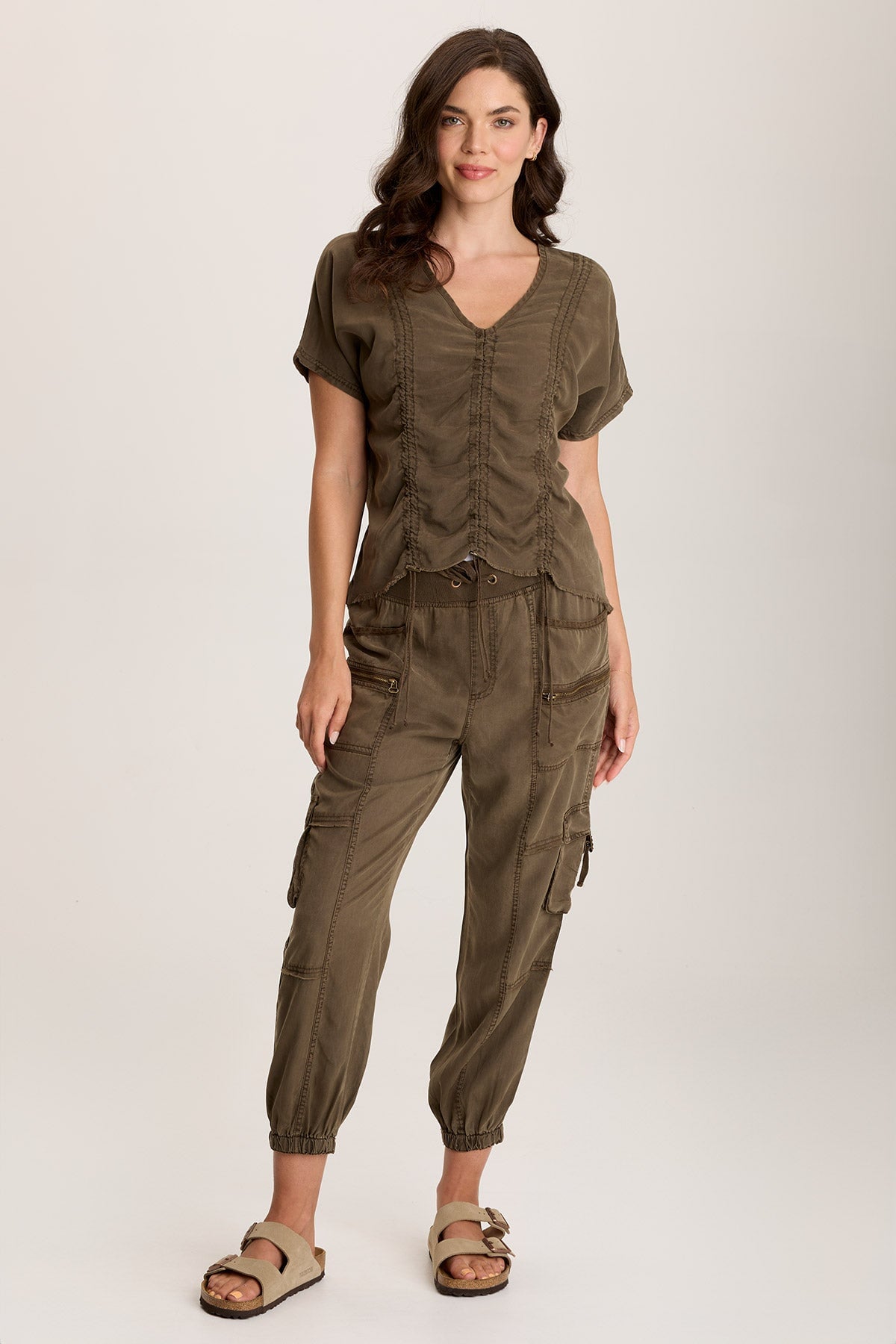 Werner Twill Ruched Cord Relaxed V-Neck Tee Westgate Pigment - XCVI