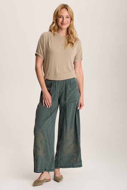 Valensi Soft Jersey Banded Sleeve Tee semi-crop boxy stretch fit with crew neck in Beige Tanglewood Pigment - XCVI