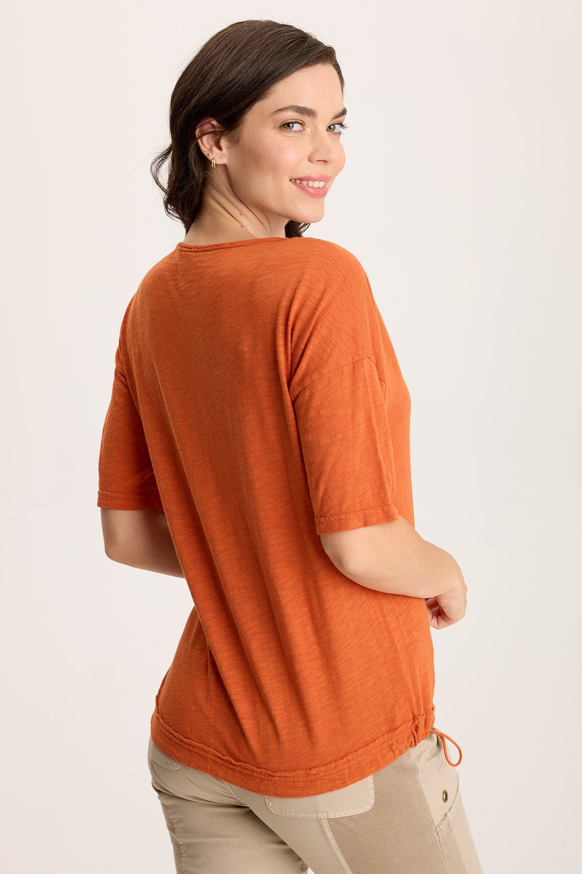 Rajni V-Neck Cinchable Hem Tee Oriole - XCVI