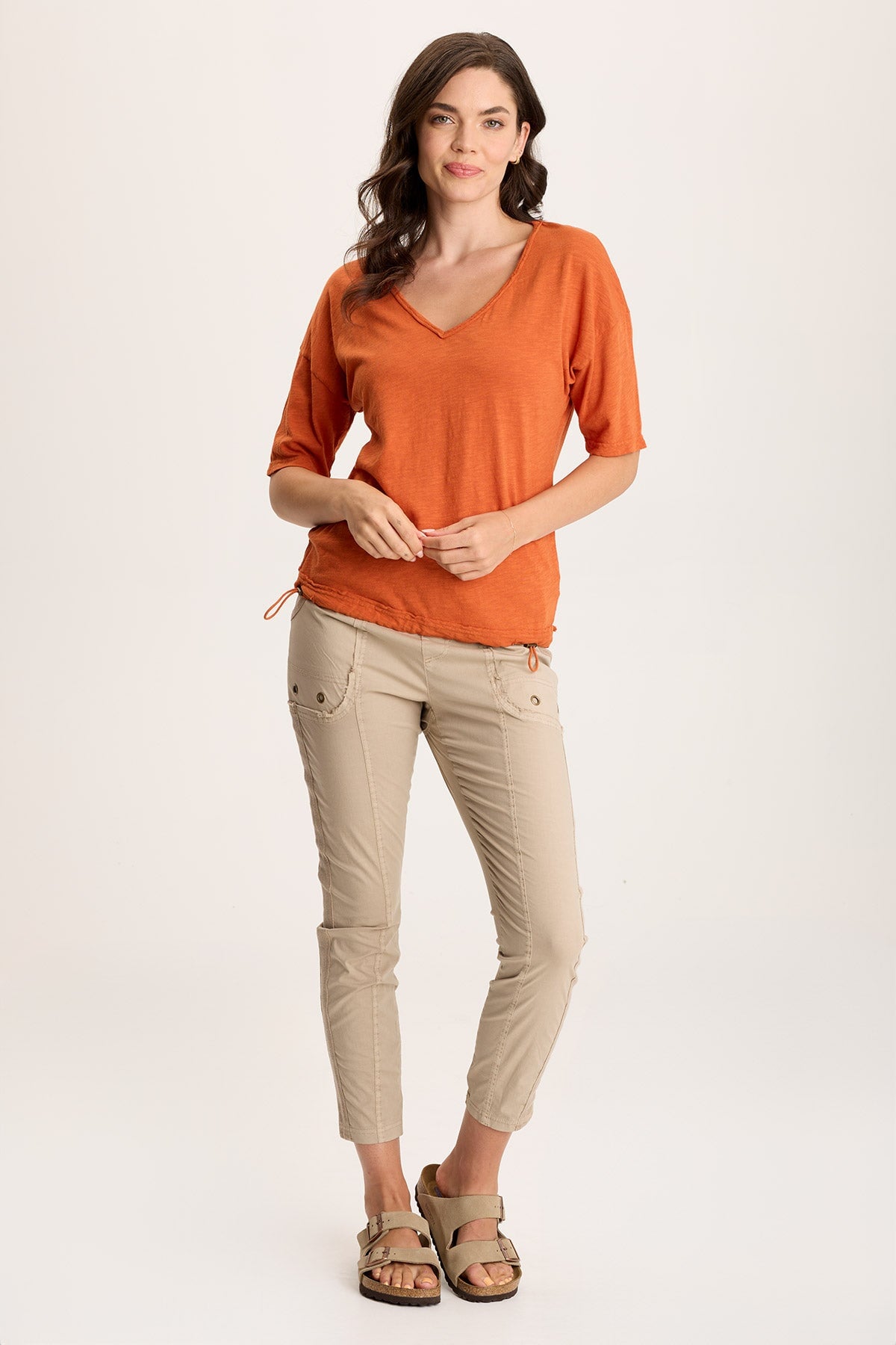 Rajni V-Neck Cinchable Hem Tee Oriole - XCVI