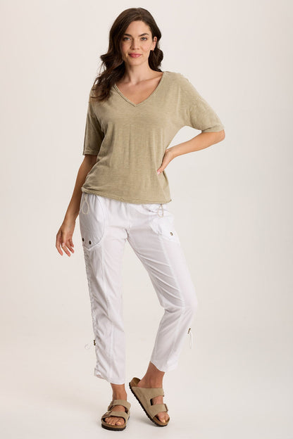 Rajni V-Neck Cinchable Hem Tee Distress Wash Biscuit - XCVI