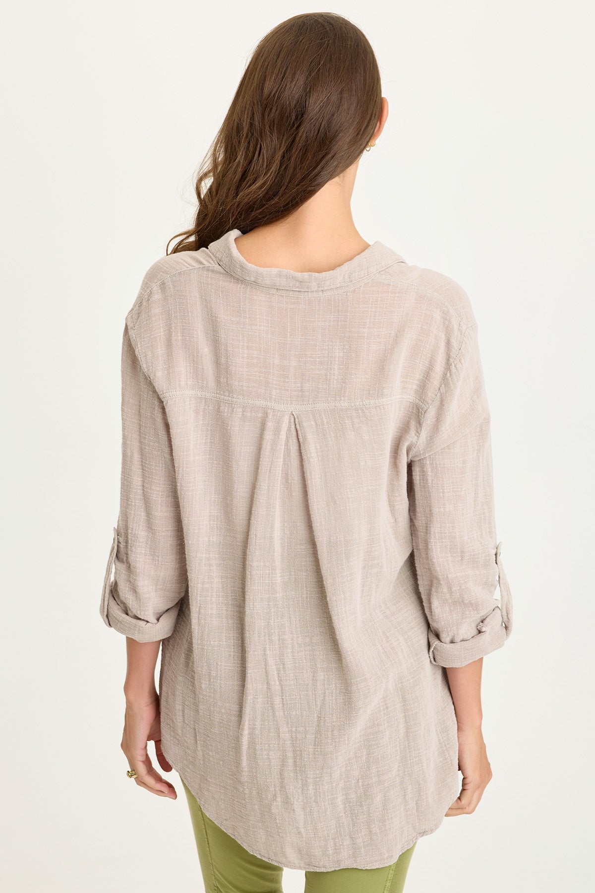 Wearables Porter Gauze Tabbed Sleeve Button-Up Blouse Clay Pot Pigment - XCVI