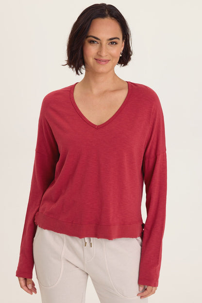 Wearables Odilia High-Low Hem Short Sleeve V-Neck Jersey Top Corundum - XCVI
