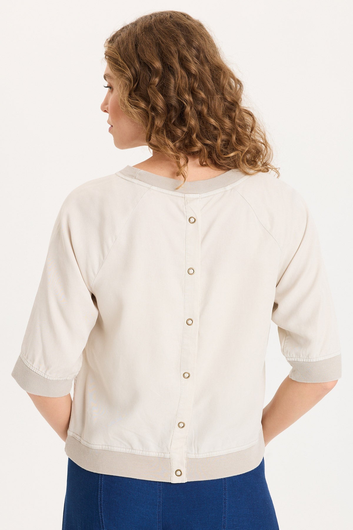 Twill/Rib Elongated Raglan Short Sleeves and Snap-Up Back Linton Top Center Stage Pigment - XCVI