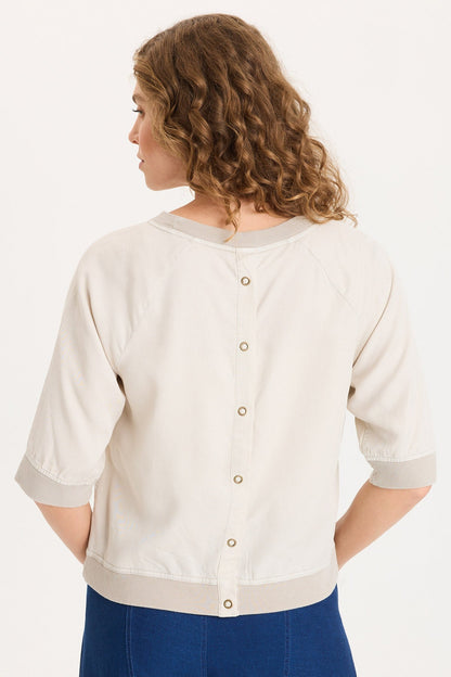 Twill/Rib Elongated Raglan Short Sleeves and Snap-Up Back Linton Top Center Stage Pigment - XCVI