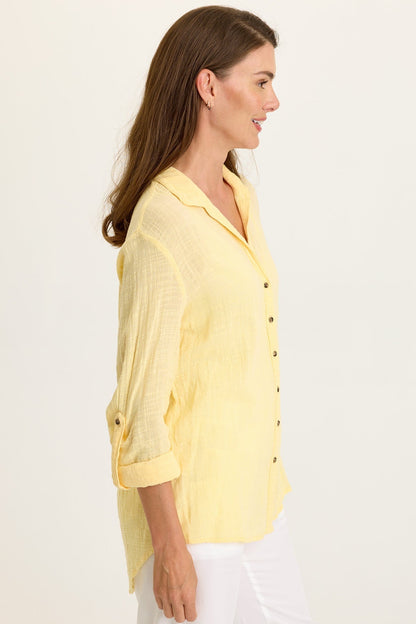 Wearables Porter Gauze Tabbed Sleeve Button-Up Blouse Lunaria - XCVI
