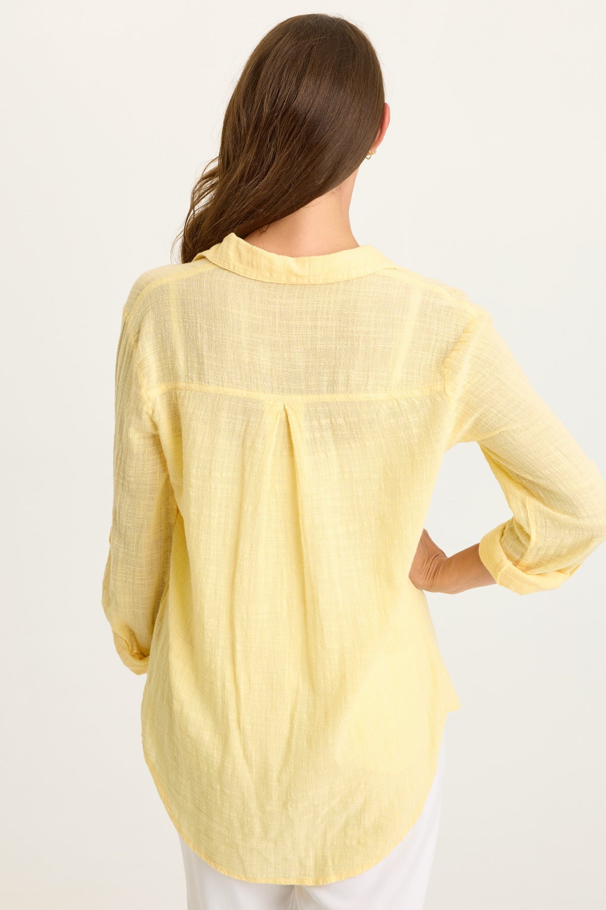 Wearables Porter Gauze Tabbed Sleeve Button-Up Blouse Lunaria - XCVI