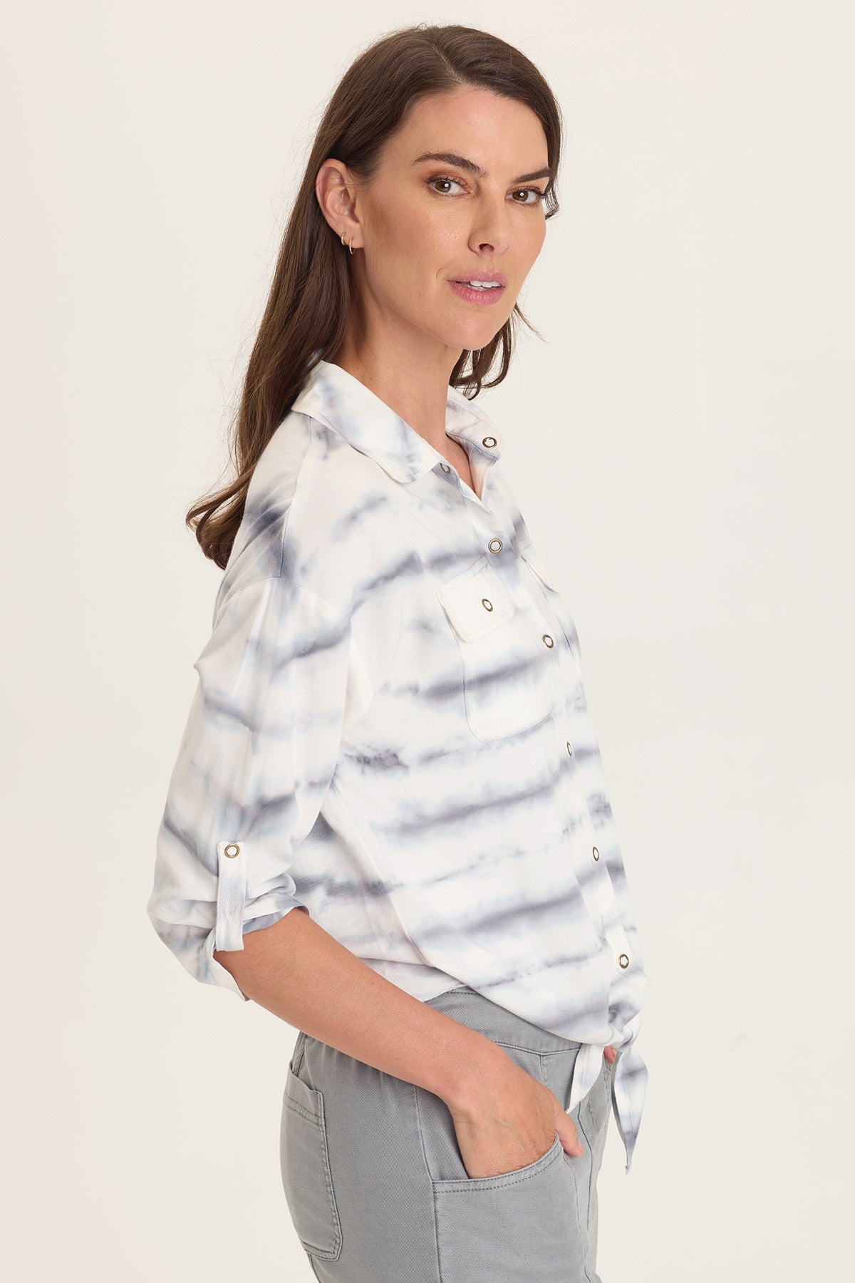 Wearables Tyrell Tie-Front Button-Up Pelagic Wash Mist - XCVI