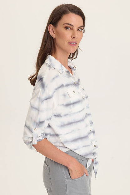 Wearables Tyrell Tie-Front Button-Up Pelagic Wash Mist - XCVI