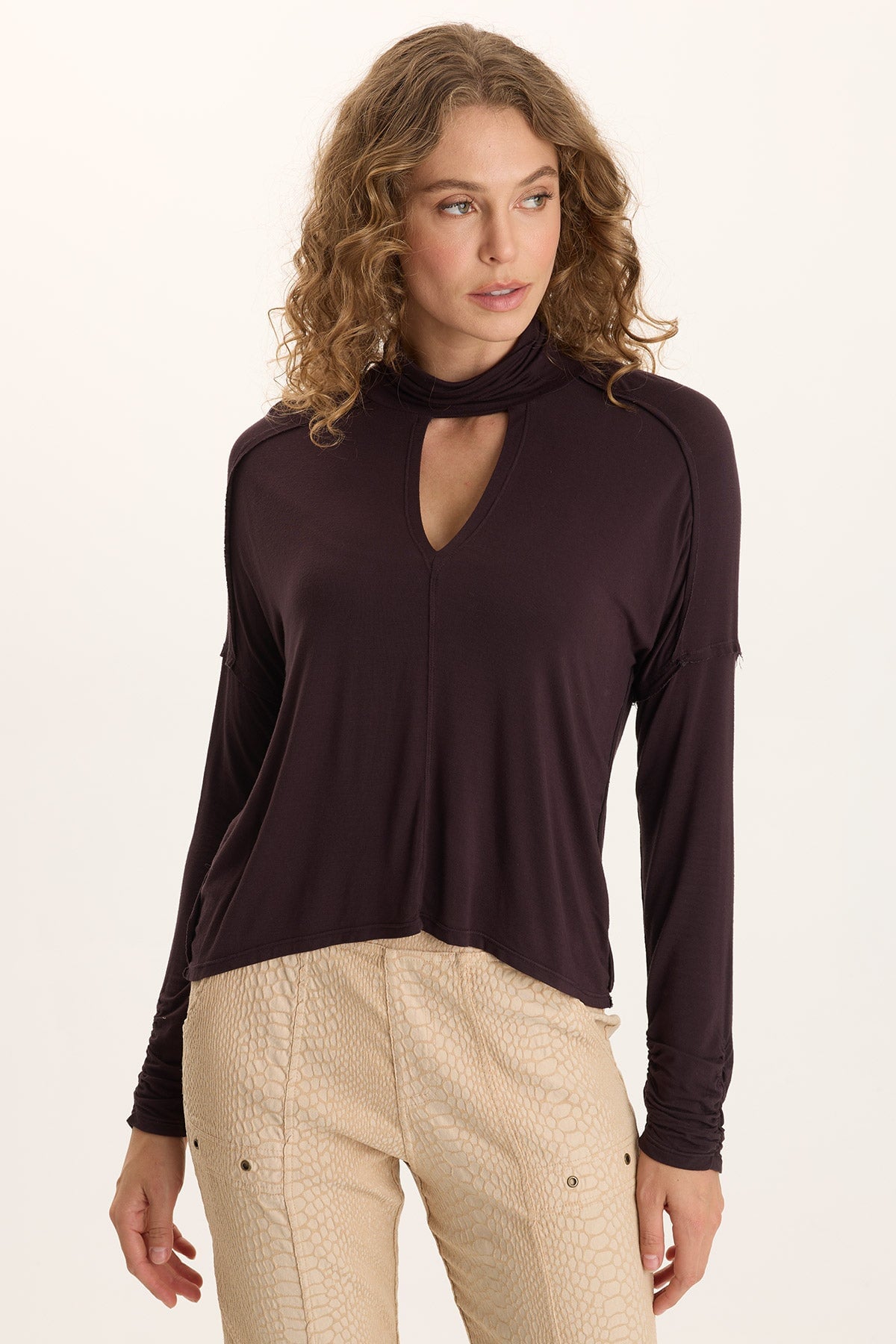 Norda Stretch Jersey Keyhole-Neck Long-Sleeve Top Ashlar - XCVI