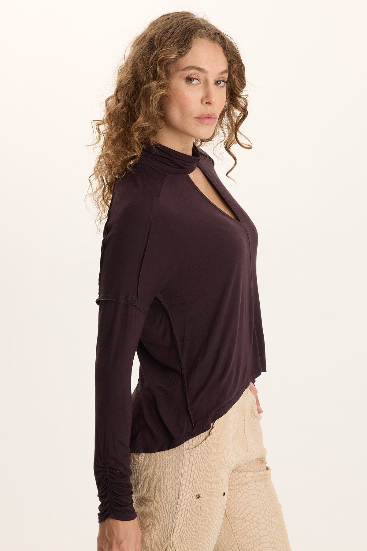 Norda Stretch Jersey Keyhole-Neck Long-Sleeve Top Ashlar - XCVI