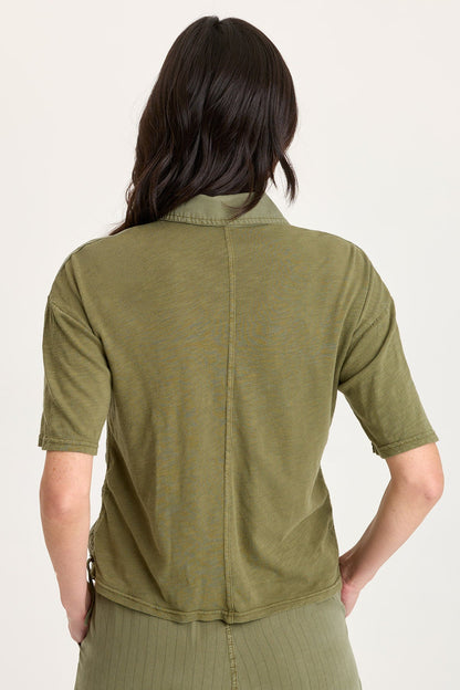 Kimbel Tencel Twill Classic Button-Up Short Sleeve Top Espalier Pigment - XCVI