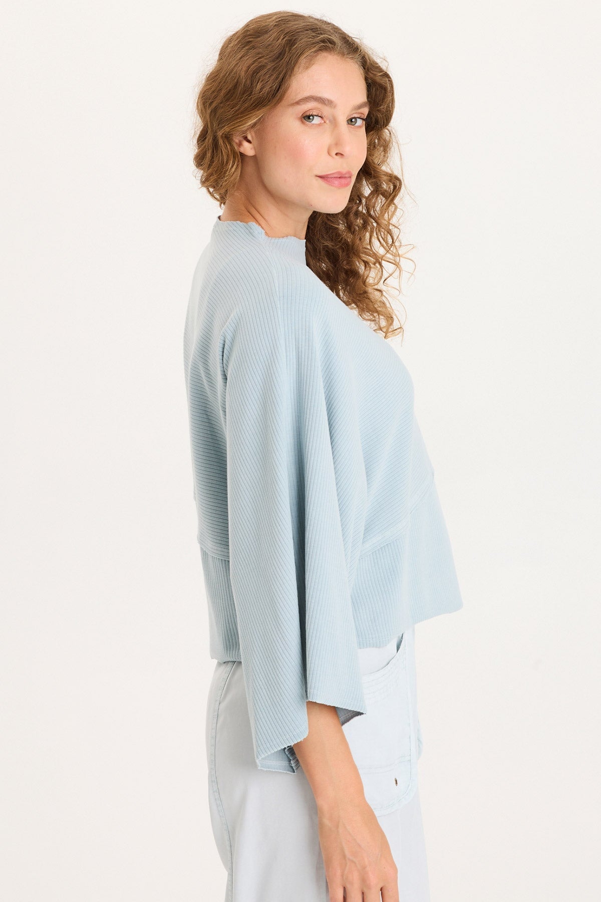 Gilchrist Asymmetrcal Short and Long Sleeve Rib Top Carefree Pigment - XCVI