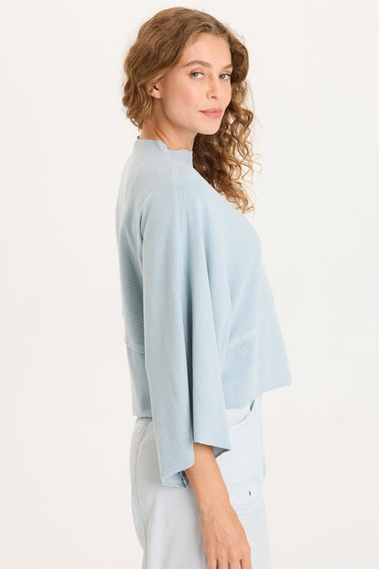 Gilchrist Asymmetrcal Short and Long Sleeve Rib Top Carefree Pigment - XCVI