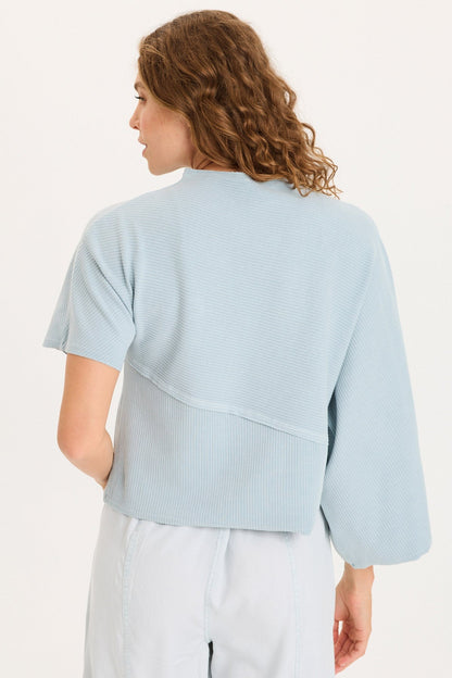 Gilchrist Asymmetrcal Short and Long Sleeve Rib Top Carefree Pigment - XCVI