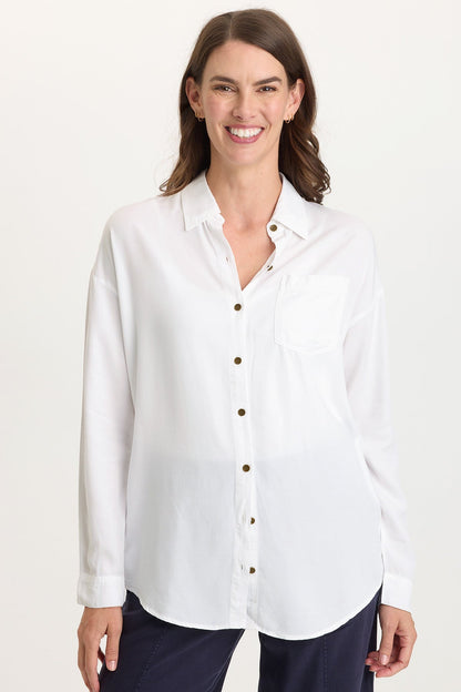 Wearables Dusten Relaxed-Fit Button-Up White - XCVI