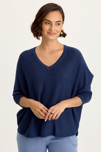 Wearables Zia Cotton Rayon V-Neck 3/4 Dolman Sleeve High Low Top Airdale Pigment - XCVI