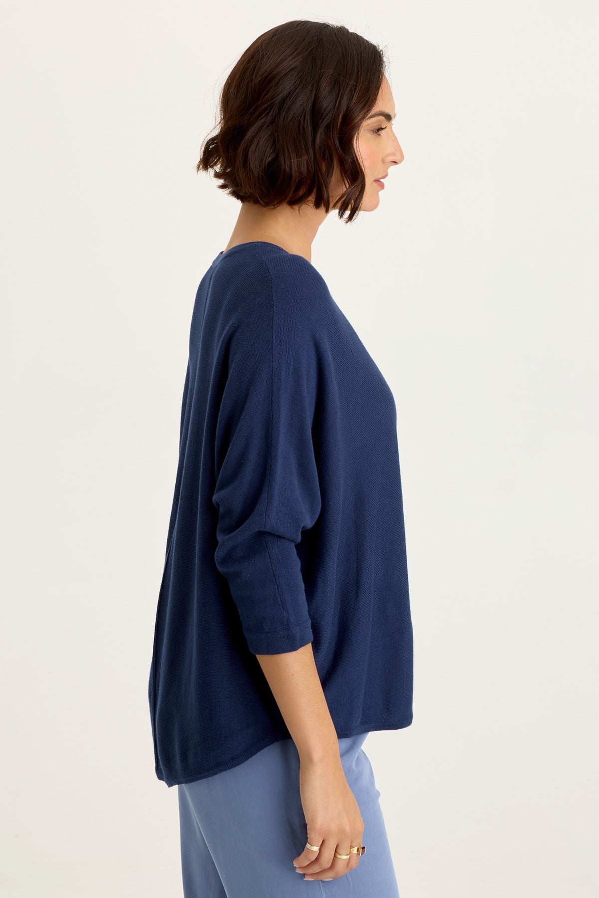 Wearables Zia Cotton Rayon V-Neck 3/4 Dolman Sleeve High Low Top Airdale Pigment - XCVI