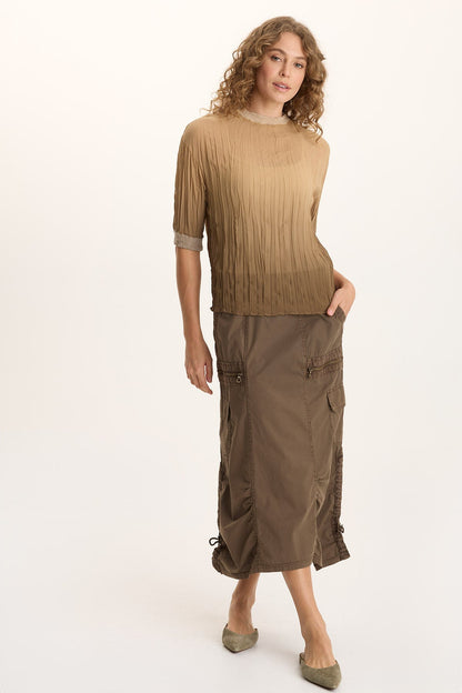 Cason 3/4-Sleeve Micro-Pleat Crinkle Top Dip Dye Comfort - XCVI