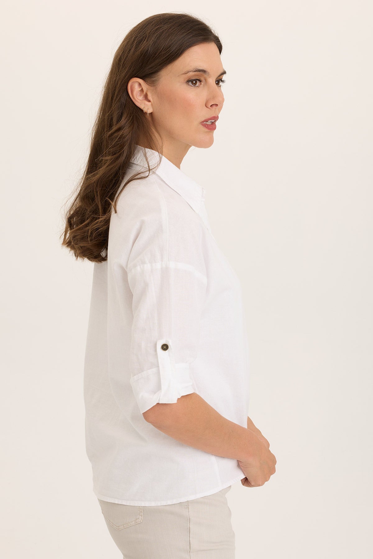 Wearables Carrie Linen 3/4-Sleeve High-Low Button-Up White - XCVI
