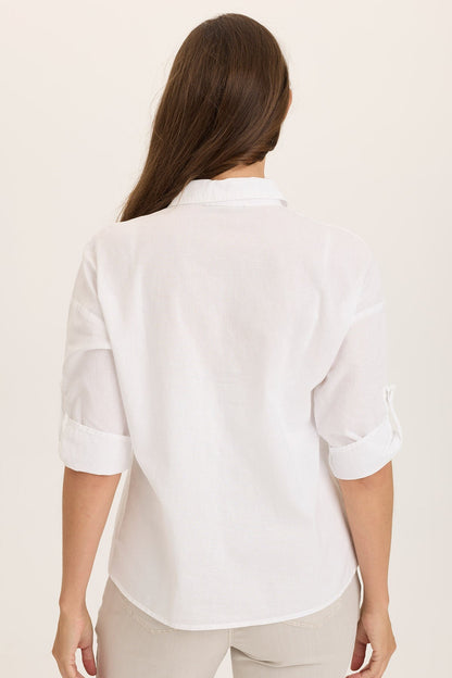 Wearables Carrie Linen 3/4-Sleeve High-Low Button-Up White - XCVI