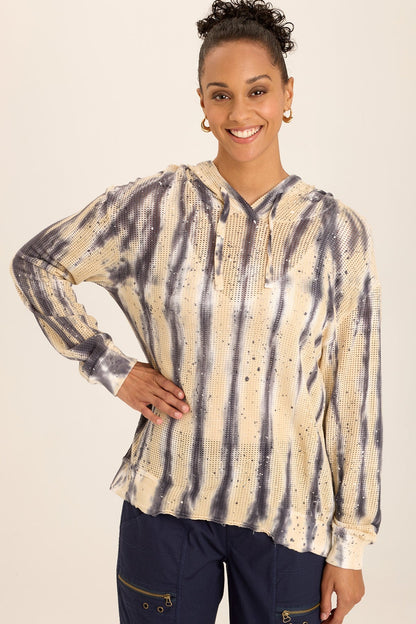 Wearables Sidel Mesh Lounge Hoodie relaxed fit with rib hem in Blue Flecked Wash - XCVI