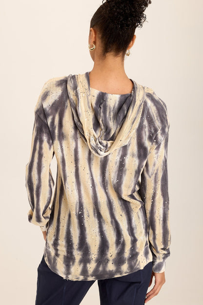 Wearables Sidel Mesh Lounge Hoodie relaxed fit with rib hem in Blue Flecked Wash - XCVI