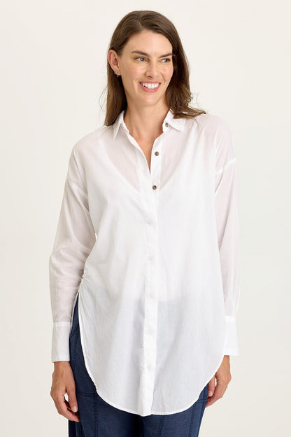Wearables Ellard Cotton Voile High-Low Side-Slit Button-Up Blouse White - XCVI