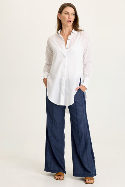 Wearables Ellard Cotton Voile High-Low Side-Slit Button-Up Blouse White - XCVI