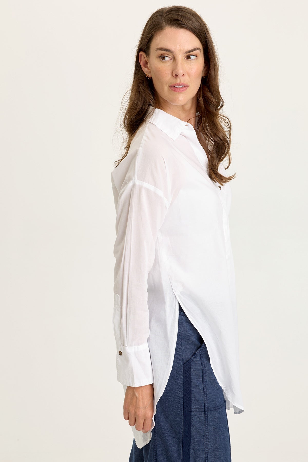 Wearables Ellard Cotton Voile High-Low Side-Slit Button-Up Blouse White - XCVI
