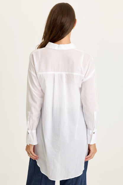 Wearables Ellard Cotton Voile High-Low Side-Slit Button-Up Blouse White - XCVI