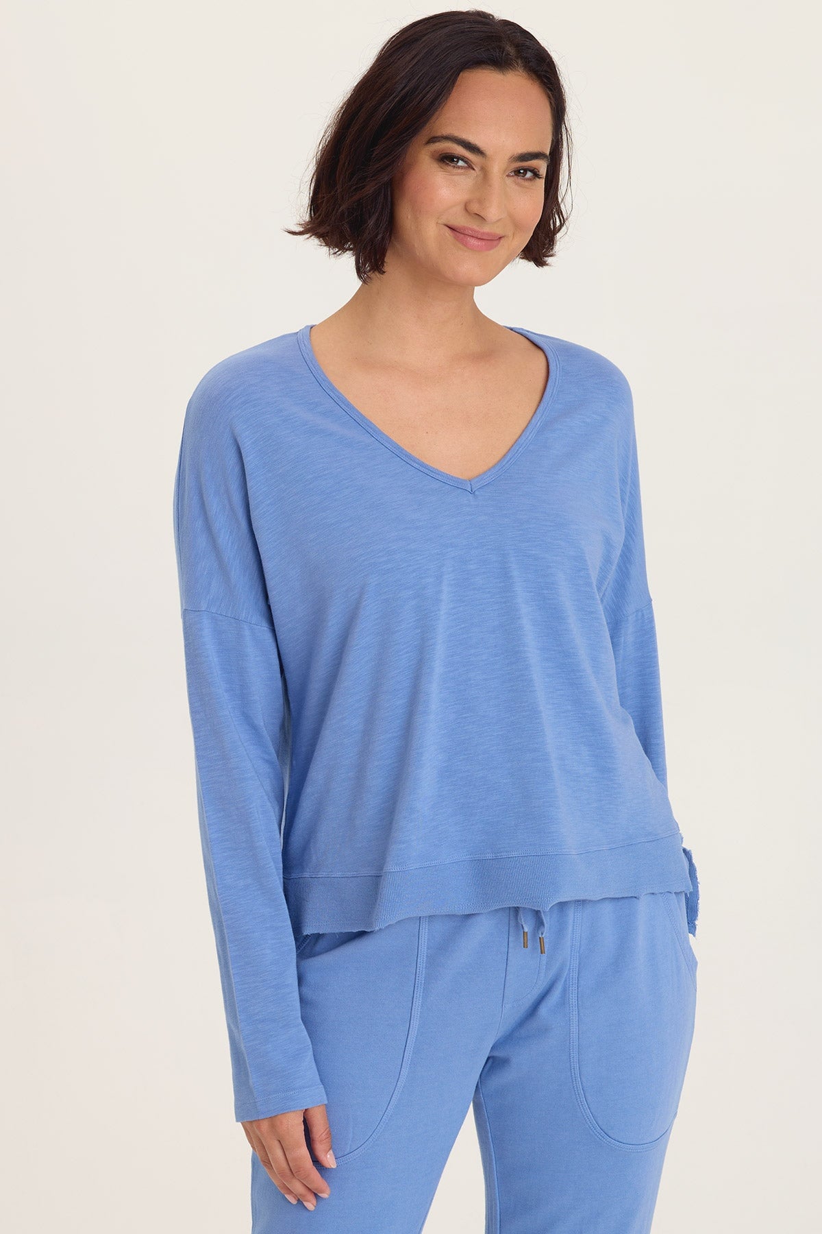 Wearables Odilia High-Low Hem Short Sleeve V-Neck Jersey Top Shasta Lake - XCVI
