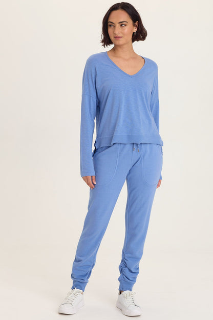 Wearables Odilia High-Low Hem Short Sleeve V-Neck Jersey Top Shasta Lake - XCVI