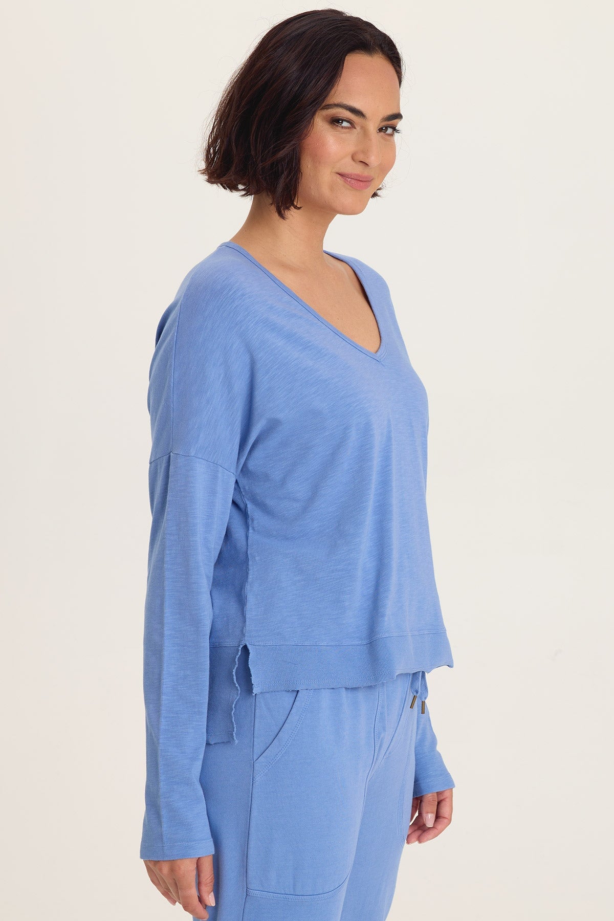 Wearables Odilia High-Low Hem Short Sleeve V-Neck Jersey Top Shasta Lake - XCVI