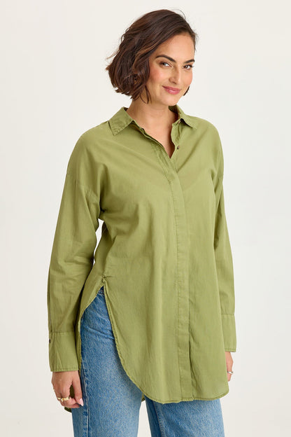 Wearables Ellard Cotton Voile High-Low Side-Slit Button-Up Blouse Garnish Pigment - XCVI