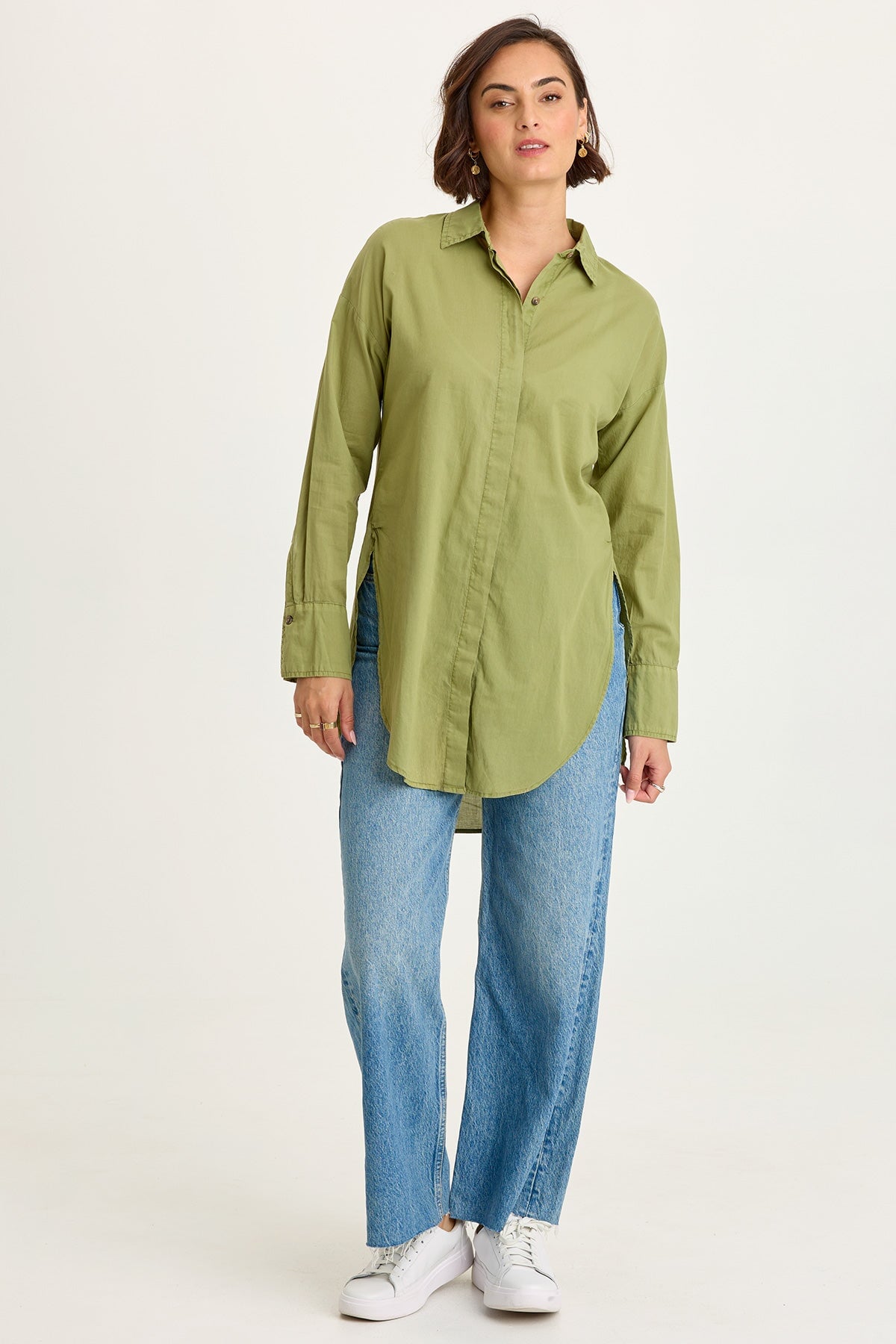 Wearables Ellard Cotton Voile High-Low Side-Slit Button-Up Blouse Garnish Pigment - XCVI