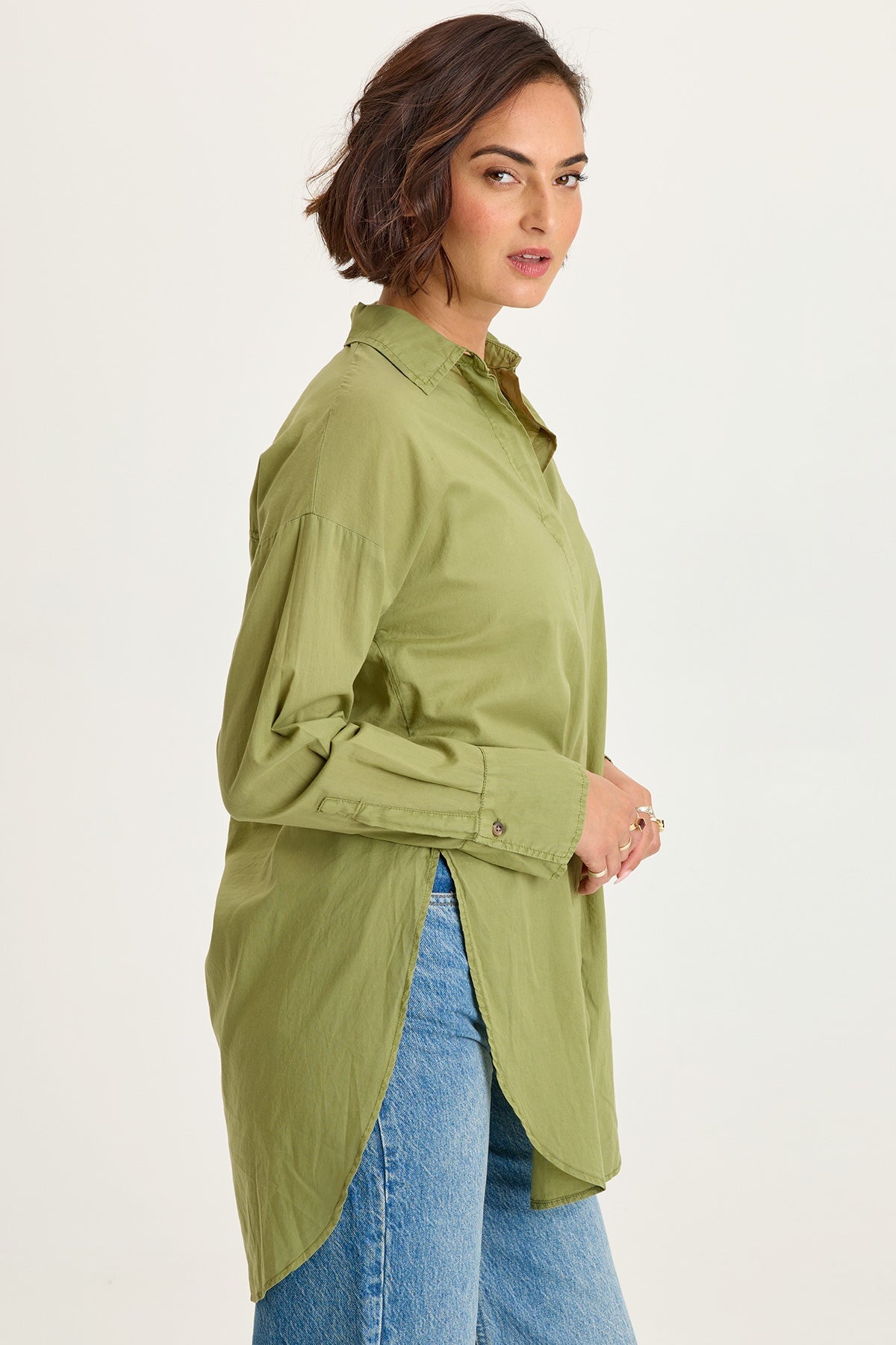 Wearables Ellard Cotton Voile High-Low Side-Slit Button-Up Blouse Garnish Pigment - XCVI