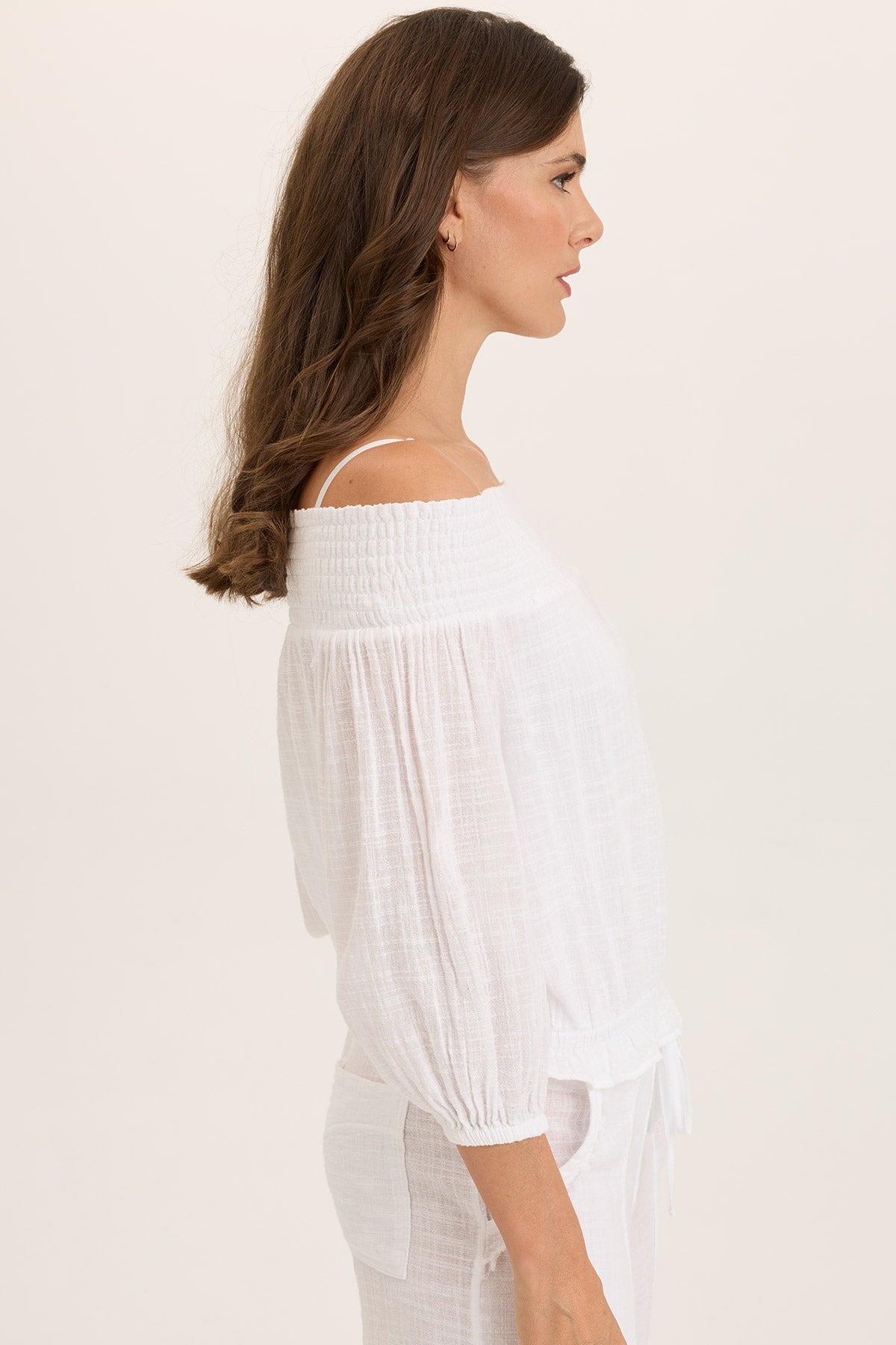 Wearables Jolia Gauze Off-Shoulder Banded Hem Peasant Top White - XCVI