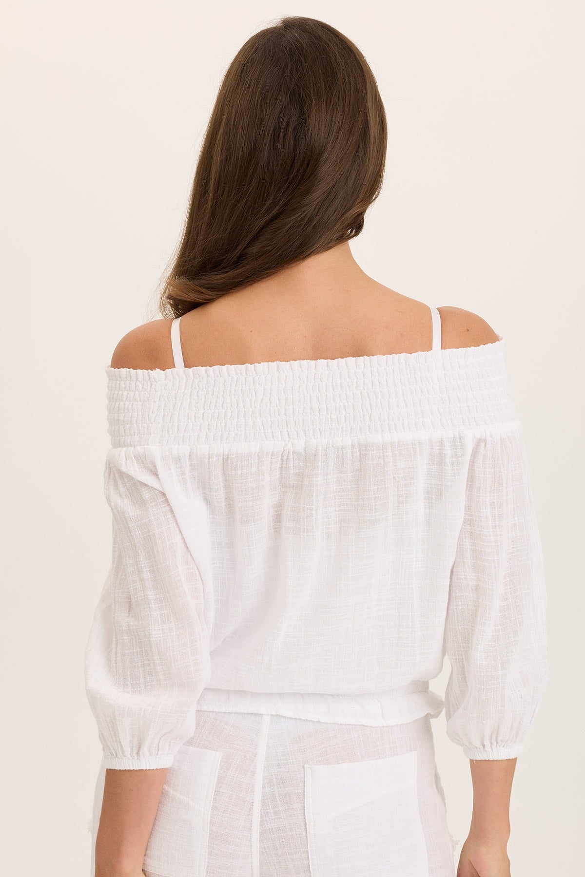 Wearables Jolia Gauze Off-Shoulder Banded Hem Peasant Top White - XCVI