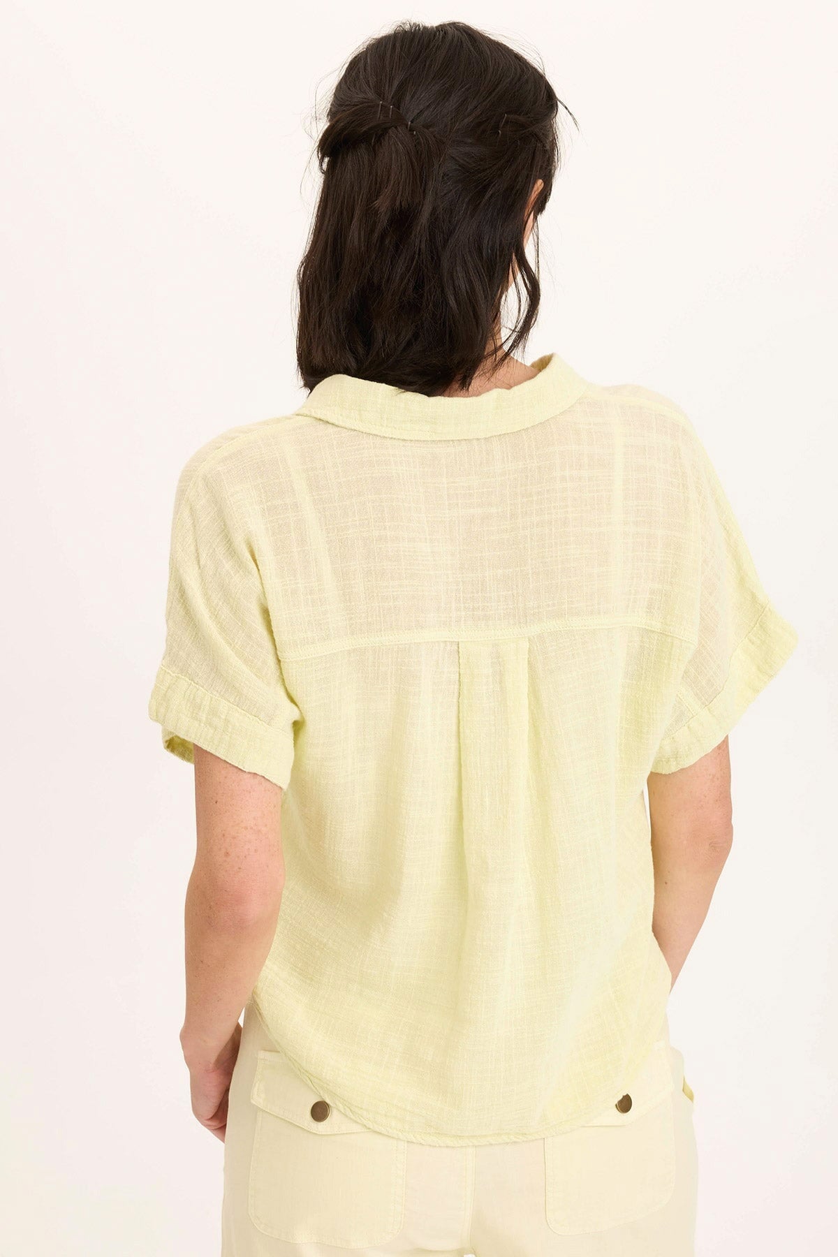 Wearables Teagan Gauze Button-Up Tie Top Lemon Meringue Pigment - XCVI
