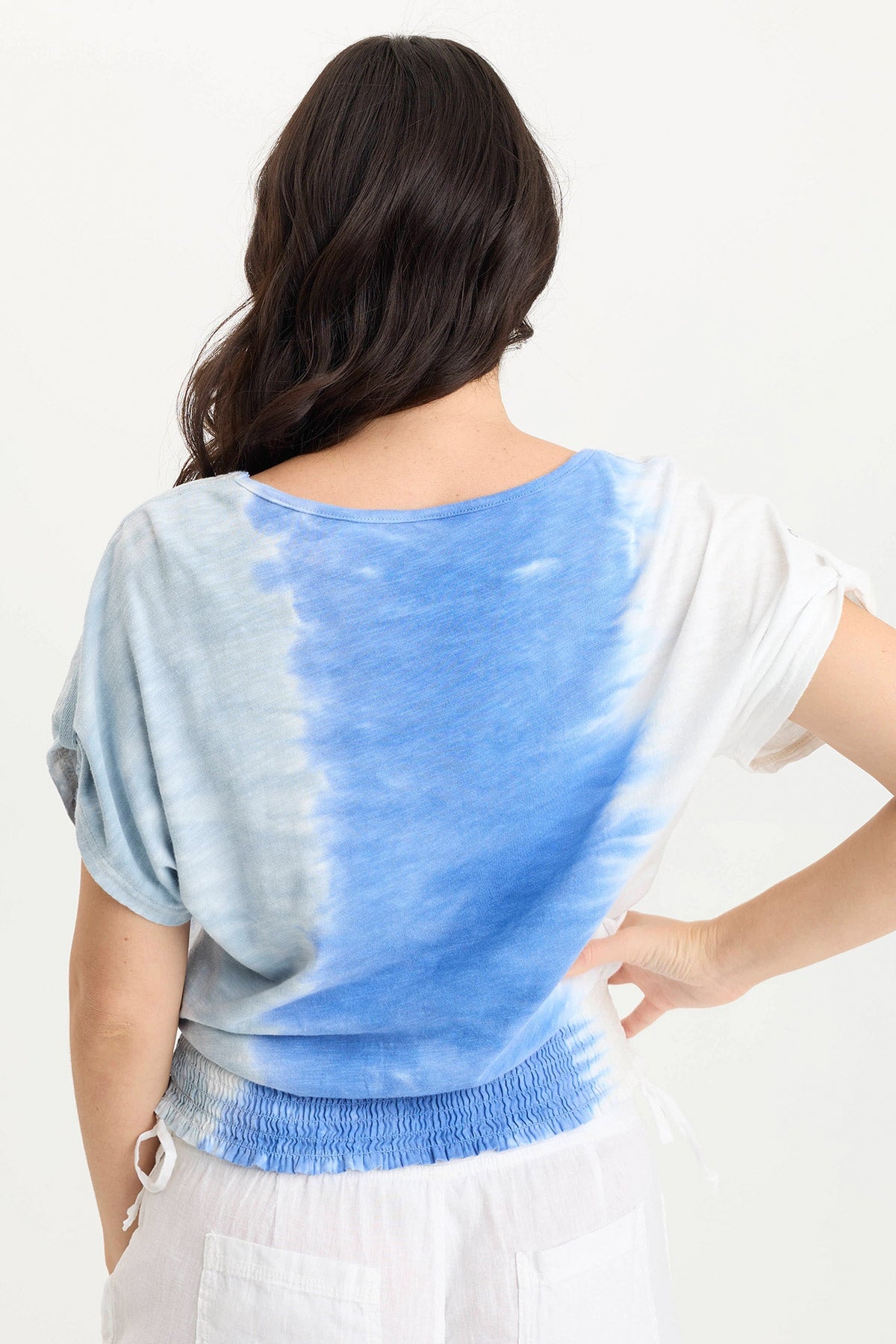 Oko Breathable Light Linen Cinched Hem Top Aerial Wash Coastline - XCVI