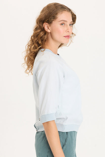 Twill/Rib Elongated Raglan Short Sleeves and Snap-Up Back Linton Top Carefree Pigment - XCVI