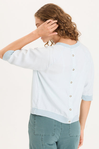 Twill/Rib Elongated Raglan Short Sleeves and Snap-Up Back Linton Top Carefree Pigment - XCVI