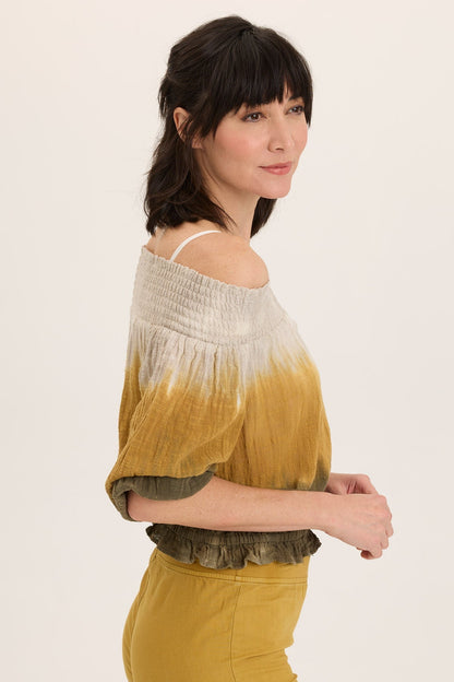 Wearables Jolia Gauze Off-Shoulder Banded Hem Peasant Top Tricolor Ombre Voyage - XCVI