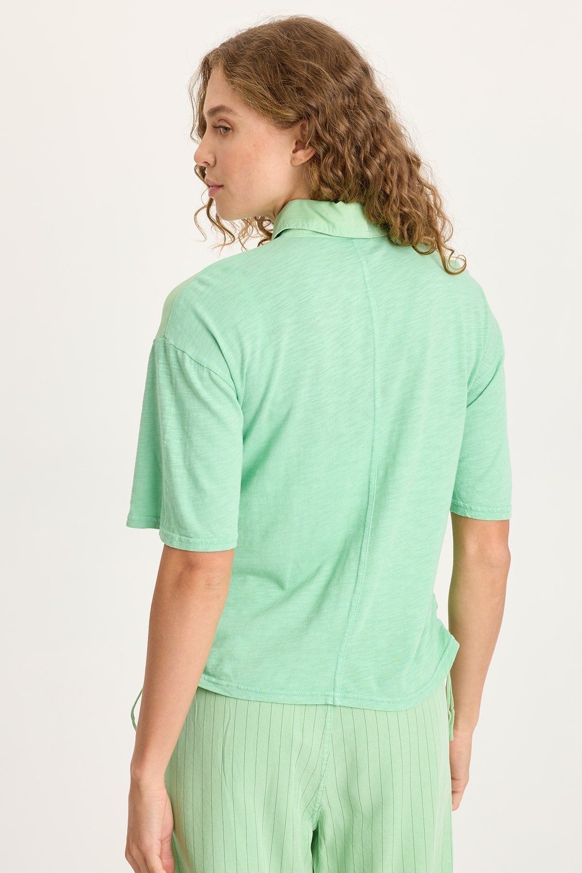 Kimbel Tencel Twill Classic Button-Up Short Sleeve Top Early Spring - XCVI
