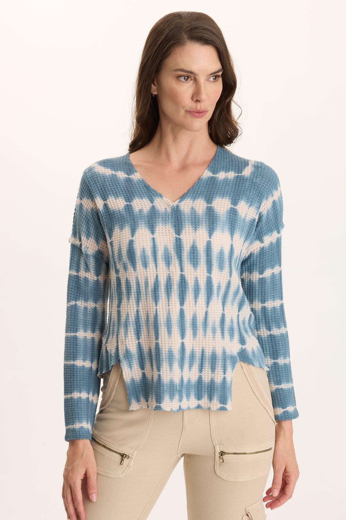 Arnie Thermal Asymmetrical Hem V-Neck Long-Sleeve Top Encaustic Wash Central - XCVI
